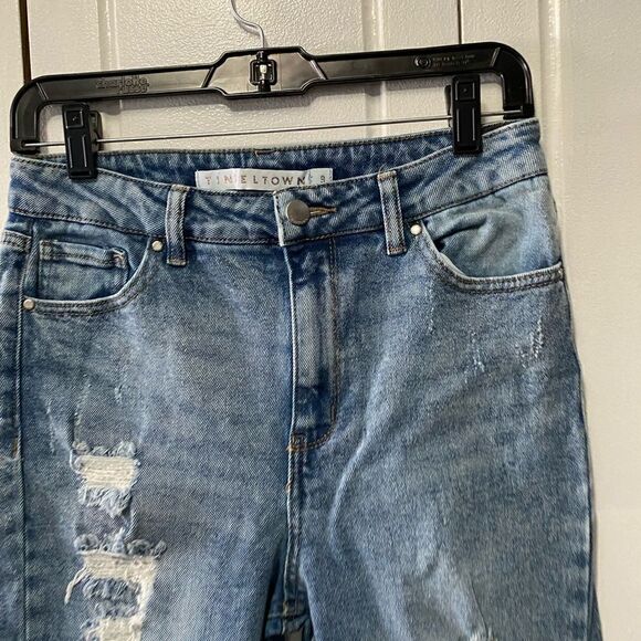 Tinseltown Jeans Size 9 (29) Juniors High Rise Mom Factory Distressed Raw Hem - Picture 4 of 9